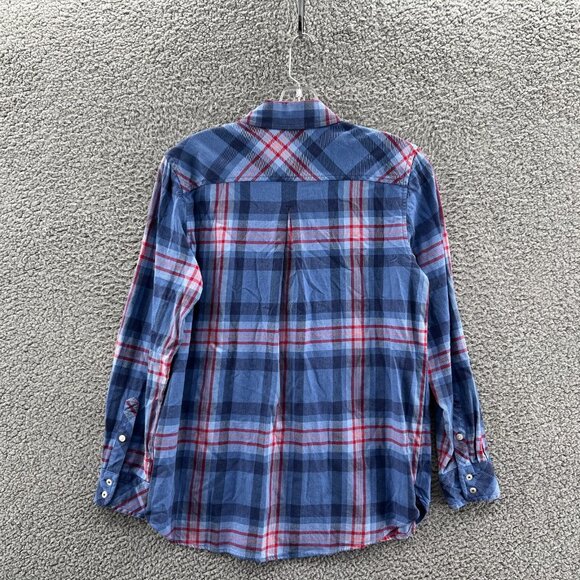 Vineyard Vines Shirt Womens 4 Long Sleeve Plaid Flannel Button Up Relaxed Blue - Picture 2 of 9